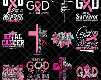 Faith Breast Cancer PNG Bundle, By the Grace of God PNG, My God Is Stronger Than Cancer PNG, Christian Awareness png, Bible Verse png
