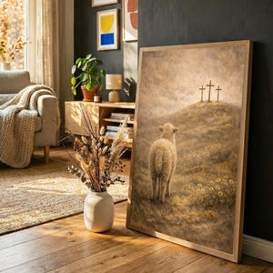 Lamb of God Christian Wall Art, Jesus Cross Painting, Good Friday Religious Art, Christian Faith Decor, Bible Inspired Wall Art Printable