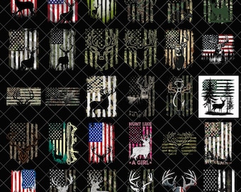 Deer Hunting American Flag PNG Bundle, Buck Silhouette Camo PNG, Hunting Season Sublimation, Patriotic Deer PNG for Shirt Design