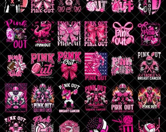 Pink Out PNG Bundle, Breast Cancer Awareness Football Volleyball Sublimation, October Game Day Sports Digital Download, Tackle Cancer Shirt