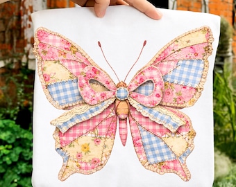 PNG de patchwork de borboletas, PNG de patchwork de primavera, PNG de menina na primavera