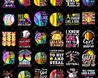 Softball PNG Bundle, Play Like a Girl , Softball Mom png, Throw Like a Girl PNG, Funny Softball Quote PNG, Sports Girl png Designs