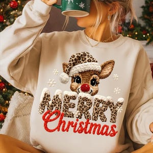 Merry Christmas Reindeer Png, Latch Hook Yarn Png, Crochet Kids Shirt Santa Hat Holiday Sublimation