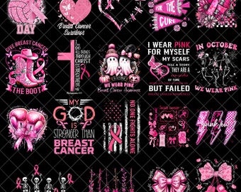 Breast Cancer Awareness PNG,We Wear Pink png, Pink Ribbon October Sublimation, Cancer Support PNG,Faith Cheer Boxing Witch Ghost Bows Design