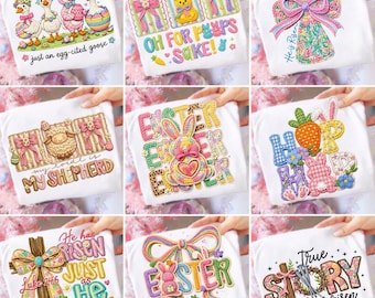 Pacote de PNGs de Páscoa: Caçador de Ovos de Lã Sintética, Coelho de Crochê, Laço Coquette, Jesus Cristão, Ele Ressuscitou, Feliz Páscoa, Mamãe, Mini Peeps Gelados