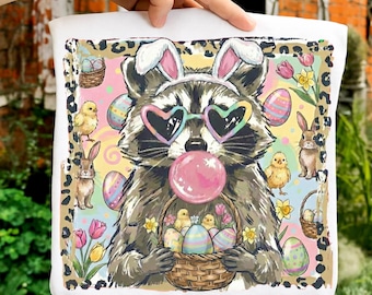 Guaxinim Leopardo da Páscoa PNG, Desenho Fofo de Guaxinim para a Páscoa, Imagem com Frase Romântica Divertida, Presente Moderno com Guaxinim PNG