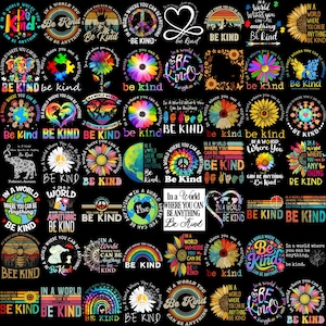 Be Kind PNG Bundle, In a World Where You Can Be Anything Be Kind, Kindness Quote PNG, Retro Flower Rainbow Clipart, Teacher Shirt Design