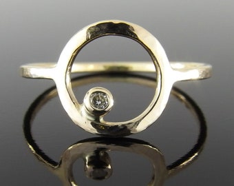 Moissanite and 18k Gold Circle Ring, Moissanite Circle Ring, Gold Circle Ring, Gold Halo Ring, Alternative Engagement Ring, Open Circle Ring