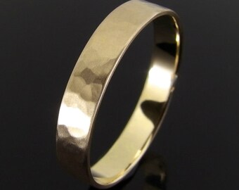 Hammered 14k Yellow Gold Wedding Band, Gold Wedding Ring, 4 mm Gold Wedding Band, Rectangular Profile, 14k Gold Ring, Satin Finish