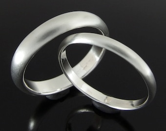 Half Round Sterling Silver Wedding Ring Set, Silver Wedding Band Set, 4 x 2 mm and 2.4 x 1.2 mm, Satin Finish