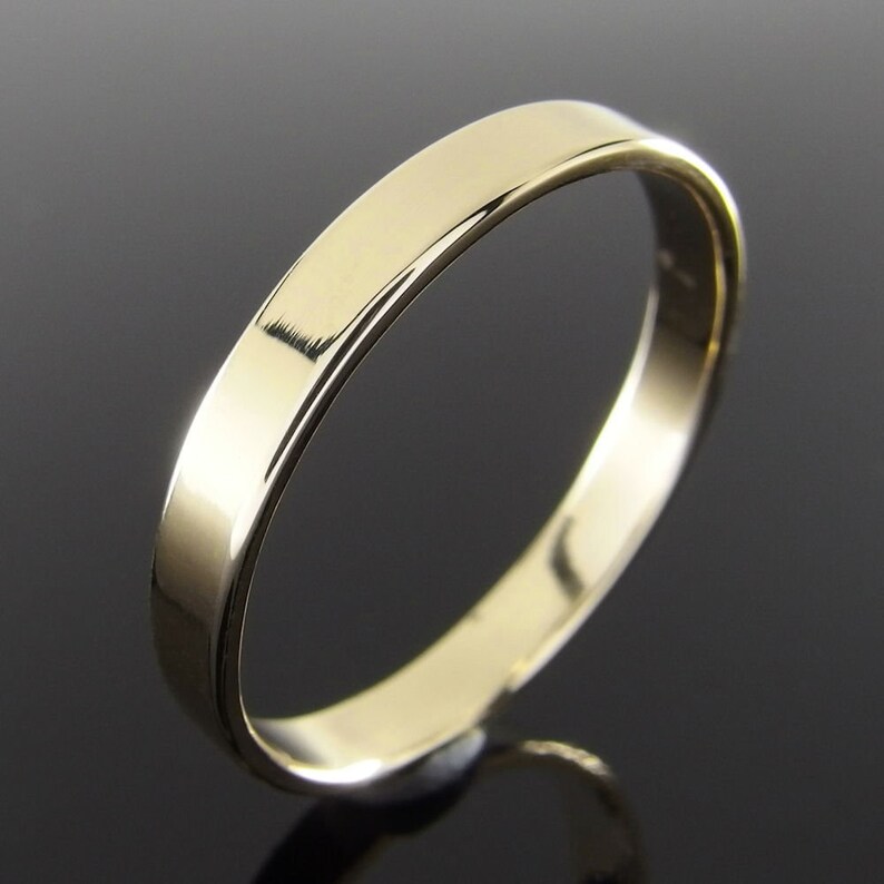 18k Gold Wedding Band, 18k Yellow Gold Wedding Ring, Flat Rectangular Profile, Simple Gold Wedding Band, Gold Wedding Ring, Polished Finish image 1