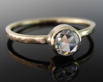 Rose Cut Moissanite Engagement Ring, 14k Gold Engagement Ring, Moissanite Stack Ring, 14k Gold Alternative Engagement Ring, Made to Order