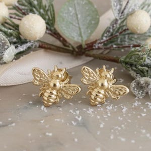 14k Gold-Plated Silver Bee Stud Earrings: Cottagecore Jewelry