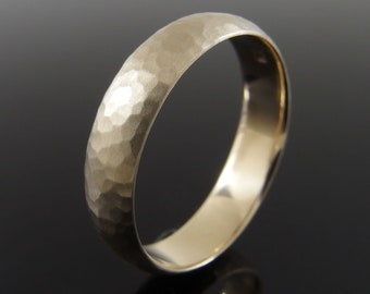 Hammered Half Round 14k Gold Ring, 5 x 1.4 mm 14k Yellow Gold Wedding Ring, Gold Wedding Band, Gold Wedding Ring, Satin Finish