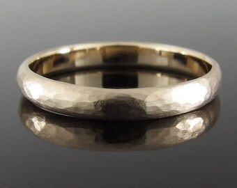 Hammered Half Round 14k Yellow Gold Band Ring, Gold Wedding Band, Gold Wedding Ring, 2.5 x 1.2 mm or 3 x 1.4 mm, Satin Finish