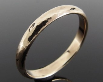 Hammered 14k Gold Wedding Ring, Half Round 14k Gold Ring, Gold Wedding Band, Gold Wedding Ring, 2.5 x 1.2 mm or 3 x 1.4 mm, Polished Finish