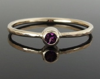 Rhodolite Garnet Stack Ring, 14k Gold and Rhodolite Stack Ring, Garnet Ring, Purple Red Rhodolite, January Birthstone Ring