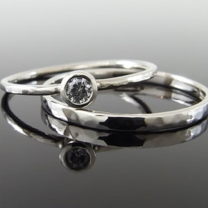 Salt and Pepper Diamond Ring, 14k White Gold Ring Set, Gray Diamond Wedding Ring, 14k White Gold Diamond Bridal Set, Dainty Diamond Ring