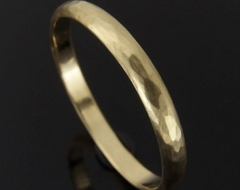 18k Gold Wedding Band, Hammered Half Round 18k Yellow Gold Wedding Band, 18k Gold Wedding Ring, 18k Ring, Satin Finish, Simple Gold Ring