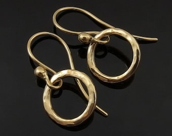 Hammered 18k Yellow Gold Earrings, 18k Gold Earrings, Minimalist Modern Earrings, Everyday Gold Earrings