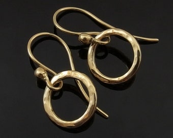 Hammered 18k Yellow Gold Earrings, 18k Gold Earrings, Minimalist Modern Earrings, Everyday Gold Earrings