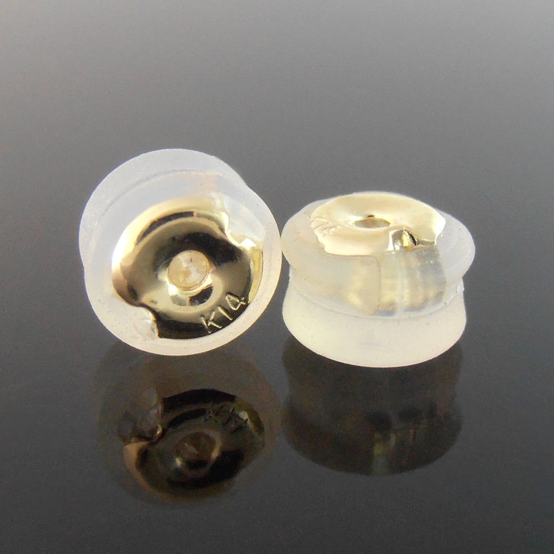 14k Yellow Gold and Silicone Earring Backs, 5 X 3.6 Mm, Replacement