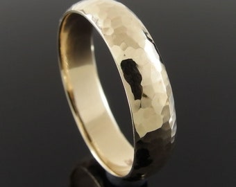 Hammered Gold Wedding Band, 14k Wedding Ring, Half Round 14k Ring, 5 x 1.4 mm, , Simple Wedding Band, Polished Finish