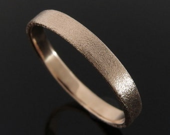 14k Rose Gold Wedding Ring, 3 mm, Flat Profile Rose Gold Wedding Band, Rose Gold Band Ring, Heavily Brushed Finish, 3 x 1 mm