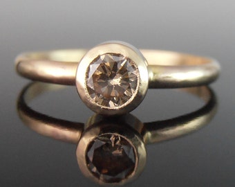 Natural Brown Diamond and 14k Gold Engagement Ring, Champagne Diamond Engagement Ring, 14k Gold Ring, 14k Gold Engagment Ring