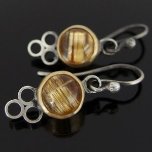 Rutilated Quartz Mixed Metal Earrings, 18k Gold and Sterling Silver Earrings, Rutilated Quartz Earrings, 18k Gold and Silver Earrings
