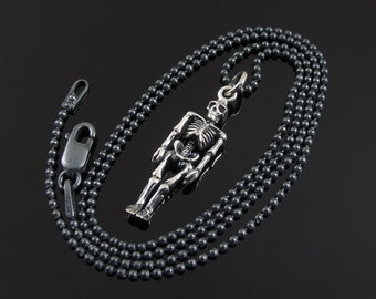Silver Skeleton Necklace, Sterling Silver Skeleton Charm Necklace, Silver Skeleton Necklace, 3D Skeleton Necklace, Halloween Charm Necklace