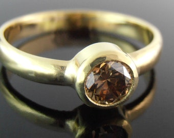 Natural Brown Diamond and 18k Gold Engagement Ring, Champagne Diamond Ring, 18k Gold Engagement Ring, 18k Gold Ring