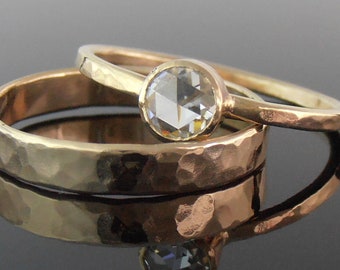 Rose Cut Moissanite and 14k Gold Bridal Set, Rose Cut Moissanite and 14k Gold Wedding Ring, Moissanite Bridal Set, 14k Gold Couples Rings
