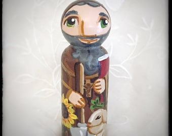 Saint Fiacre - Catholic Saint Keepsake - Wooden Statue  - Made to Order