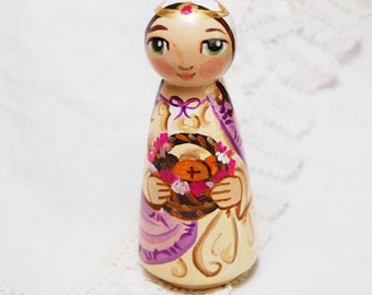 St Elizabeth of Hungary Queen - Catholic Saint Doll - Wooden Toy - Made to Order