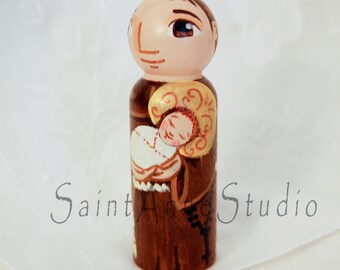 Catholic Saint Toy - St Anthony of Padua Italy Wooden Doll - Made to Order Saint Anne Studio