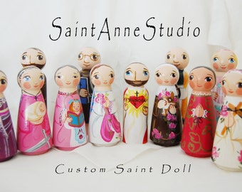 Custom Wooden Peg Saint Doll - Catholic Toy and Keepsake