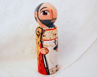 Saint Isidore of Seville Catholic Saint Doll - Wooden Toy - Made to Order