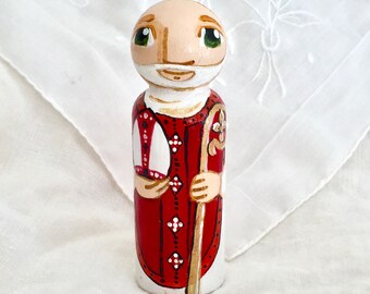 Saint Finbar of Cork Ireland Catholic Saint Toy - Wooden Peg Doll - Made to Order