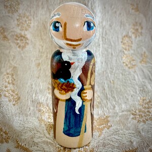 Saint Kevin van Glendalough Ireland Catholic Saint Toy - Houten Peg Doll - Op bestelling gemaakt