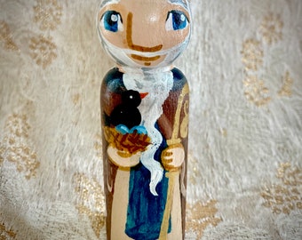 Saint Kevin of Glendalough Ireland Catholic Saint Toy - Wooden Peg Doll - Made to Order