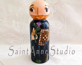 Saint Columba or Colum Catholic Saint Toy - Wooden Peg Doll - Made to Order