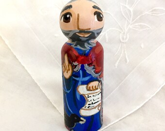 Prophet Saint Elijah from the Bible Catholic Saint Doll - Wooden Toy - Made to Order