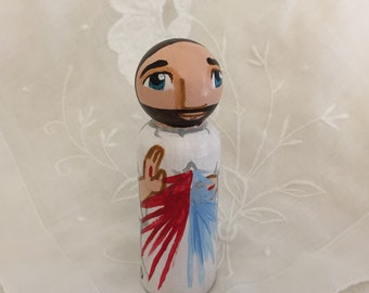 Jesus of Divine Mercy Wooden Statue - Catholic Saint Doll - Made to Order