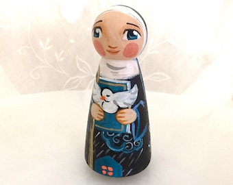 St Scholastica Wooden Toy - Catholic Saint Doll - MTO