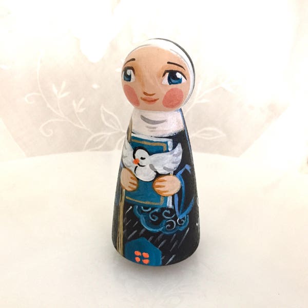 St Scholastica Wooden Toy - Catholic Saint Doll - MTO