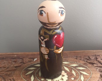 Saint John of God the Hospitalier Catholic Saint Doll - Wood Peg Statue - Made to Order