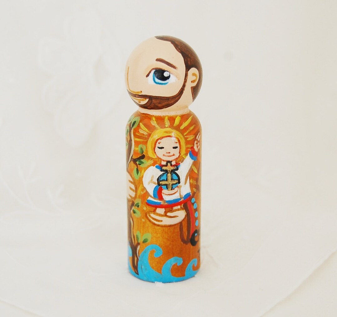 St Christopher Toy Catholic Wooden Saint Doll Made to Order Etsy