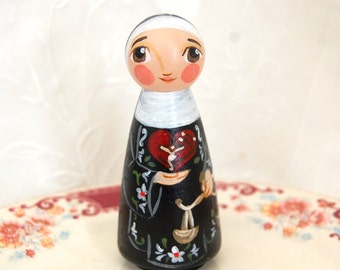 Saint Clare of Montefalco Catholic Saint Doll - Wooden Toy - Made to Order