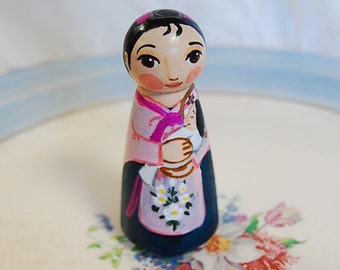 Our Lady of Korea Catholic Saint Doll - Blessed Mother Wooden Statue - Made to order in USA - Saint Anne Studio